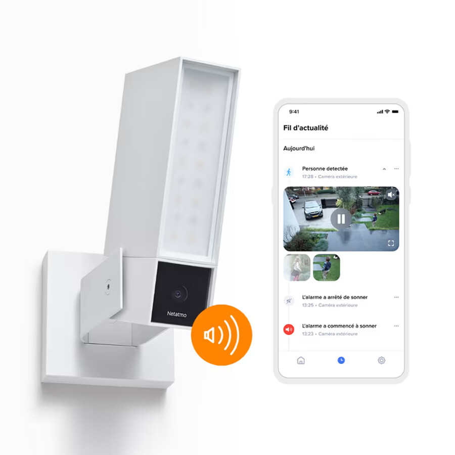 smart outdoor camera with siren - white